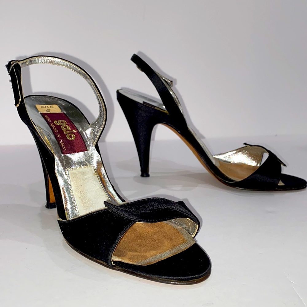 Galo Hand Made in Italy Sexy & Chic Black Silk 3.5” Slingback Sandals EUC Size 5